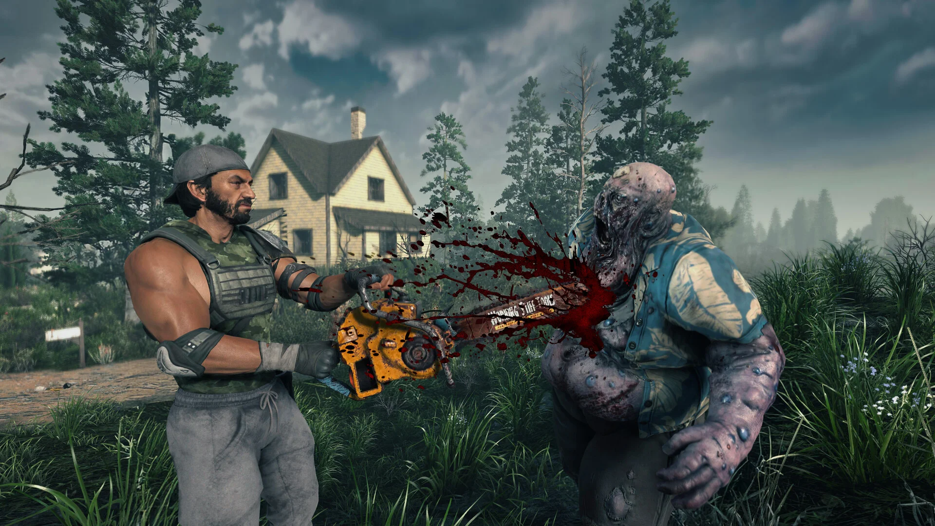 7 Days to Die spelare som slåss mot en zombie i skogsbiomet