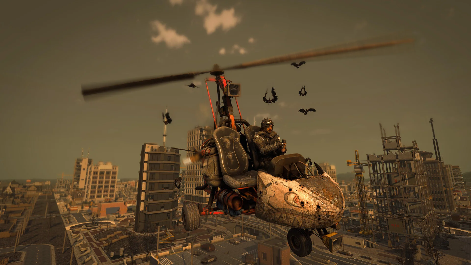 7 Days to Die gyrocopter över en custom-POI-stad