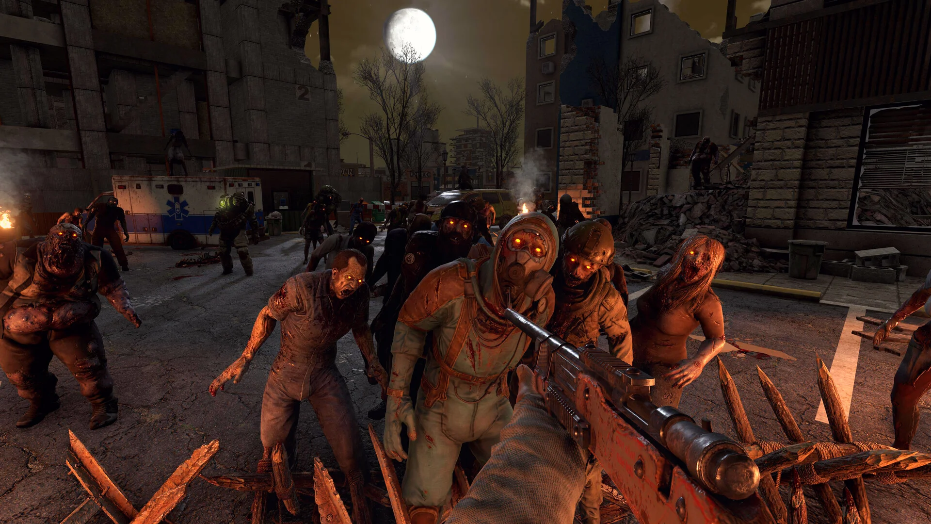 7 Days to Die zombiehord på en stadsgata om natten