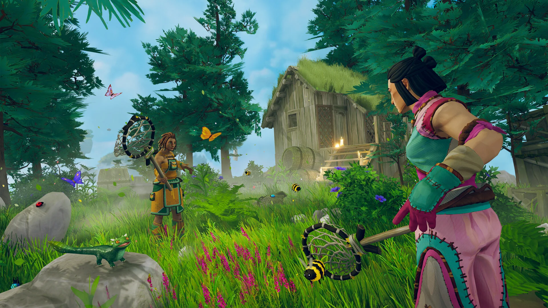 Co-op players on a home island in Aloft