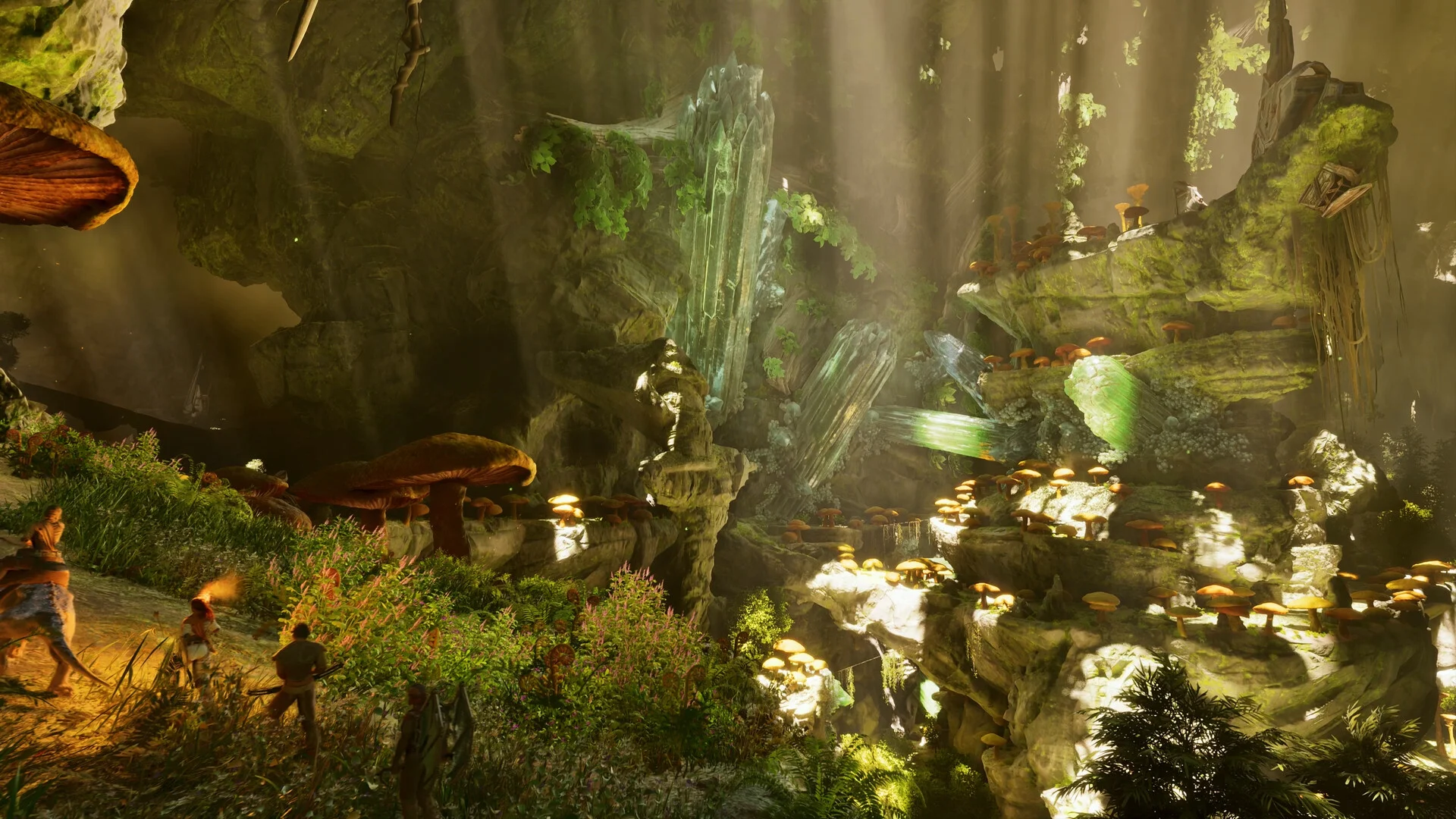 Światło słoneczne wpadające do kryształowej jaskini w ARK: Survival Ascended