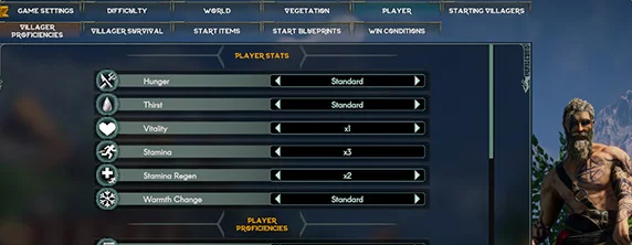 ASKAn custom game -asetukset pelaajan arvoineen ja taitoineen