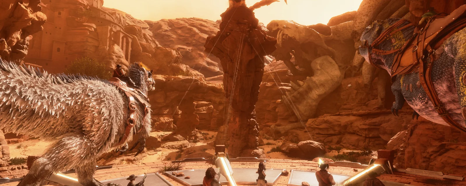 Ocalały z ARK Survival Ascended na tle zachodu słońca