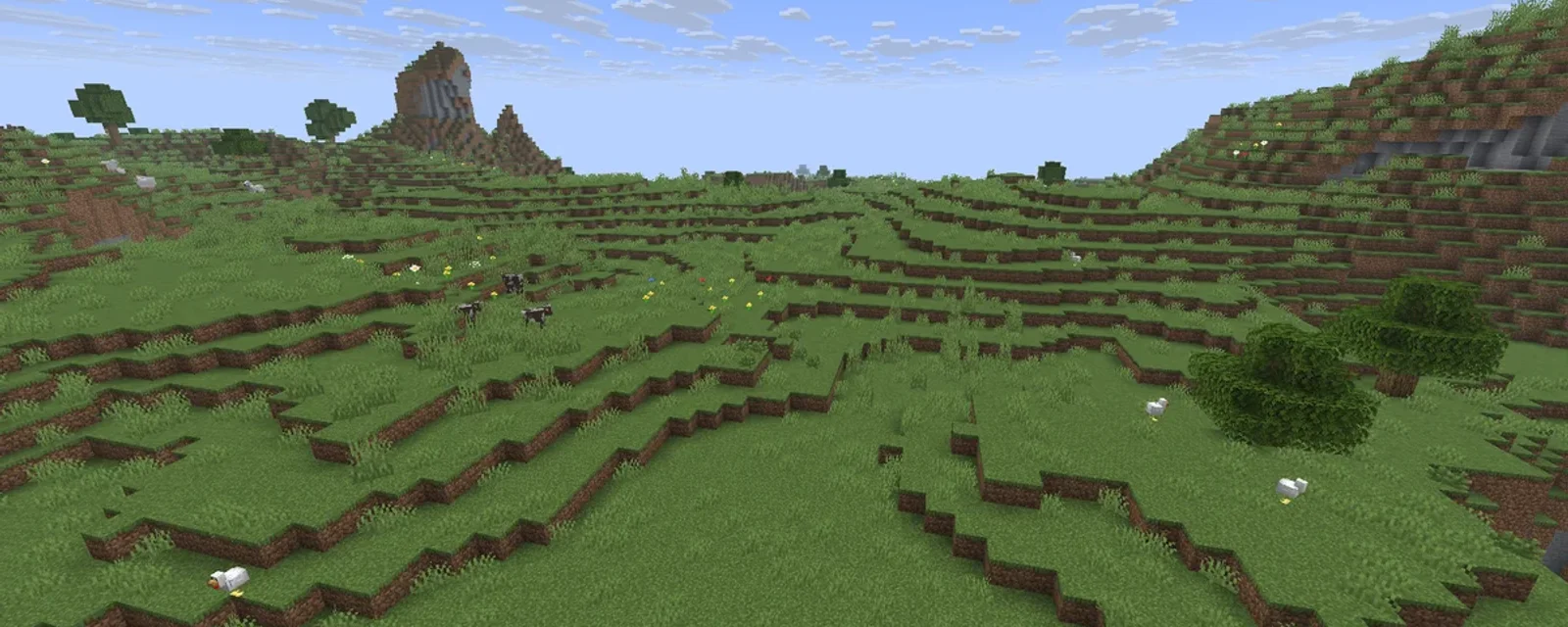 Ett Minecraft-slättlandskap på fullt render distance