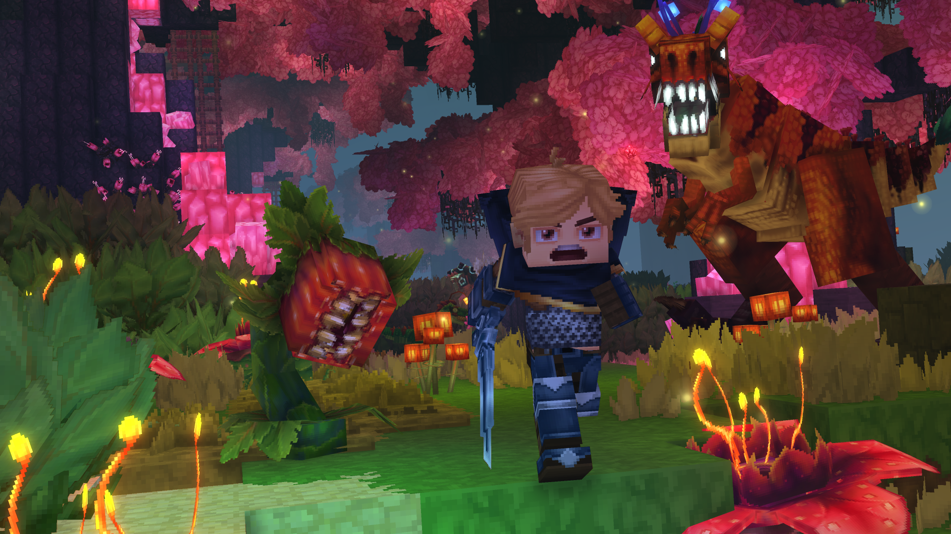 Hytale exploration in a magical biome with unique creatures