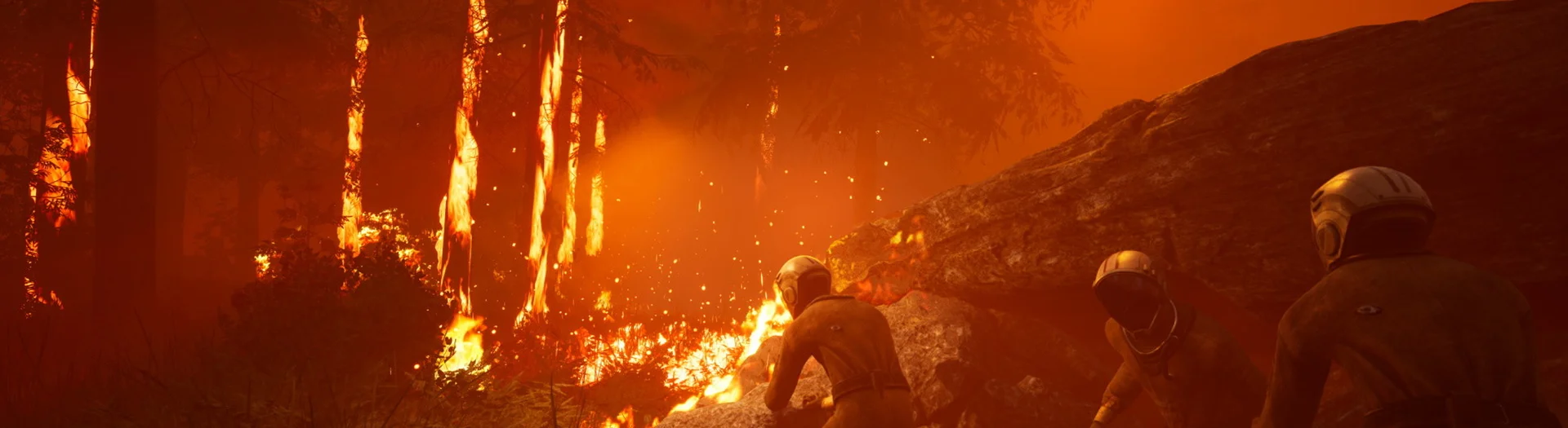Prospectors caught in a forest wildfire in Icarus
