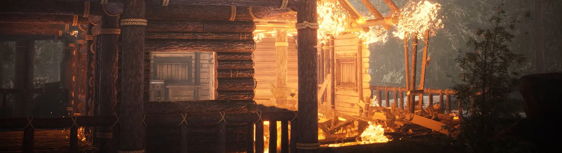 A wooden base burning at night in Icarus