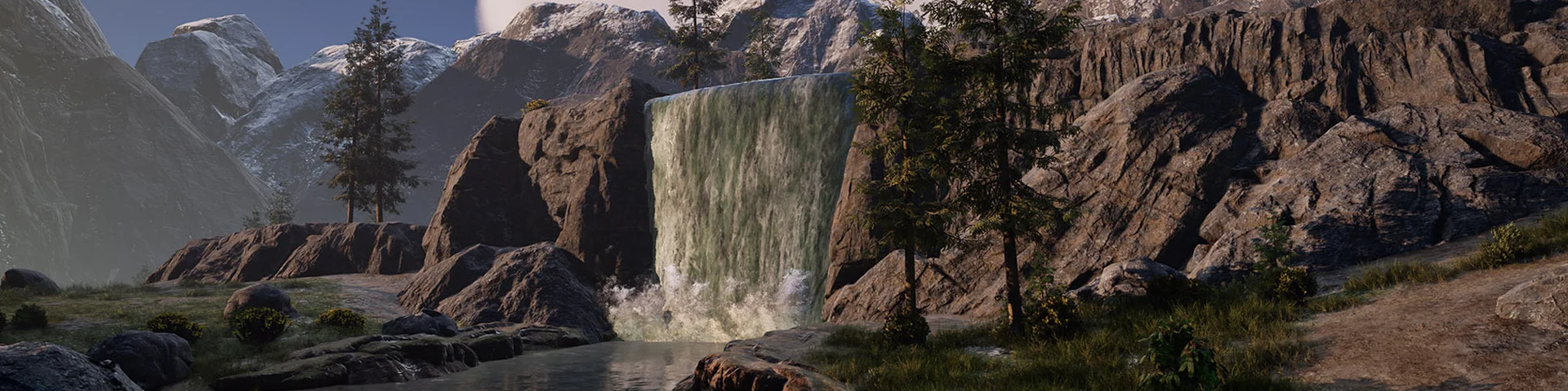 Icarus mountain landscape with a waterfall