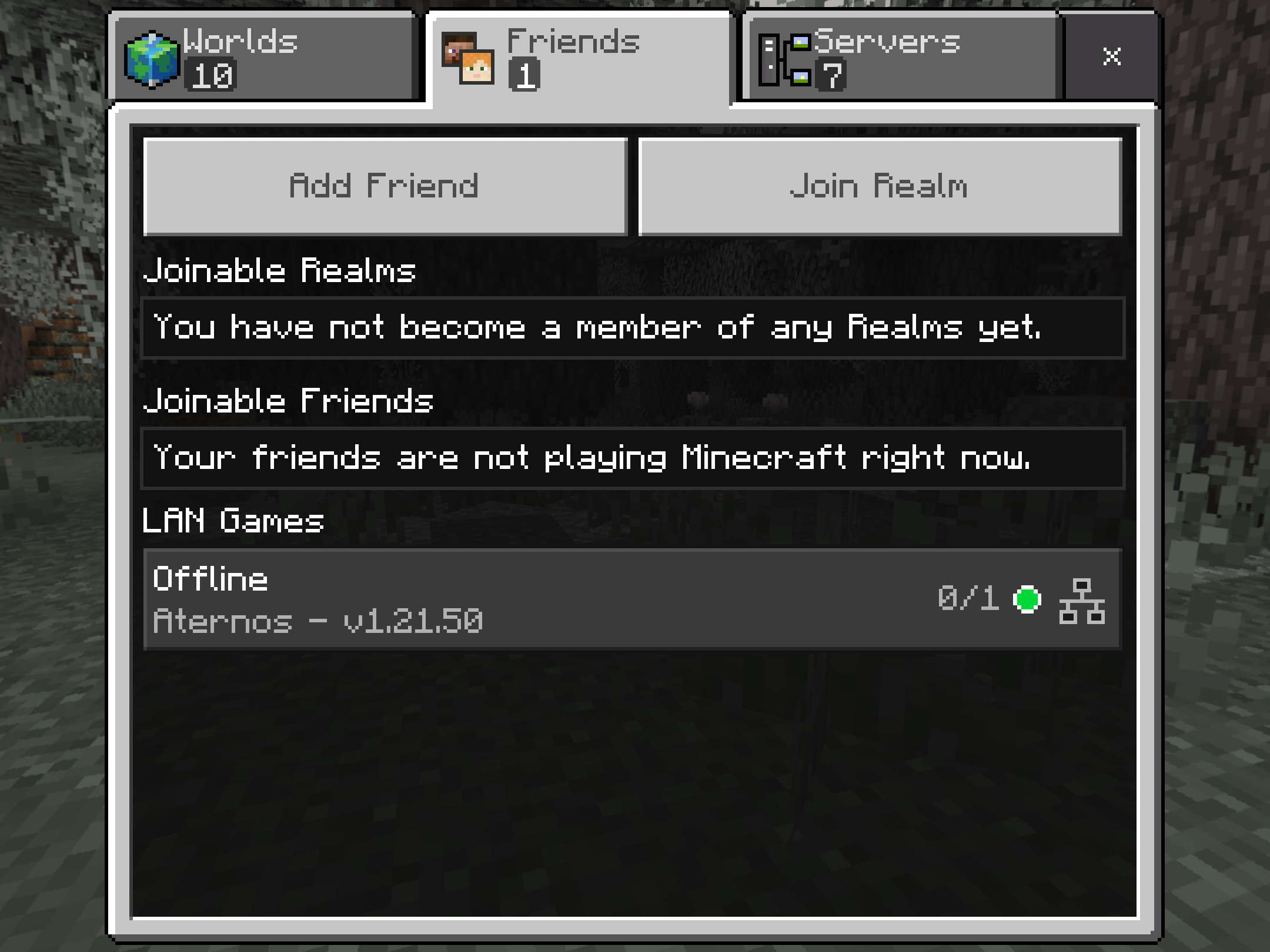 Minecraft Bedrock Edition Vänner-flik med LAN-spel och online-vänner