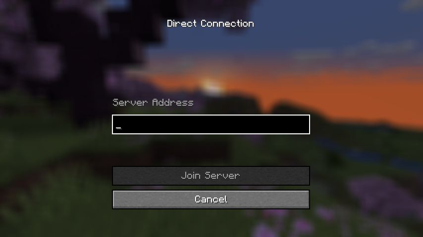 Direkt anslutning dialog i Minecraft Java Edition