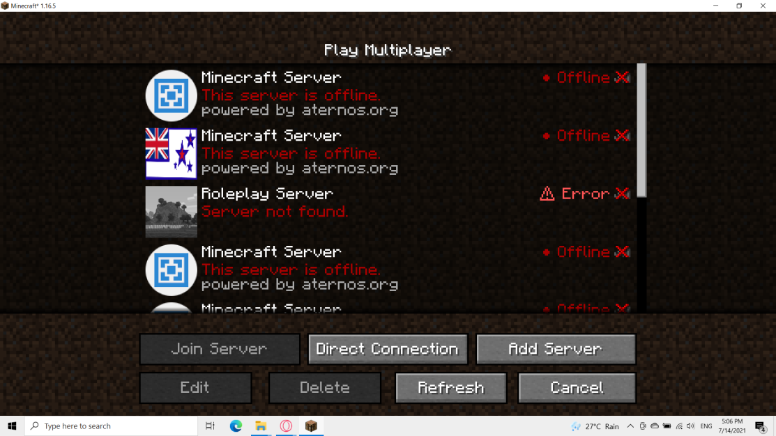 Minecraft Java Edition serverwebbläsare med sparade servrar