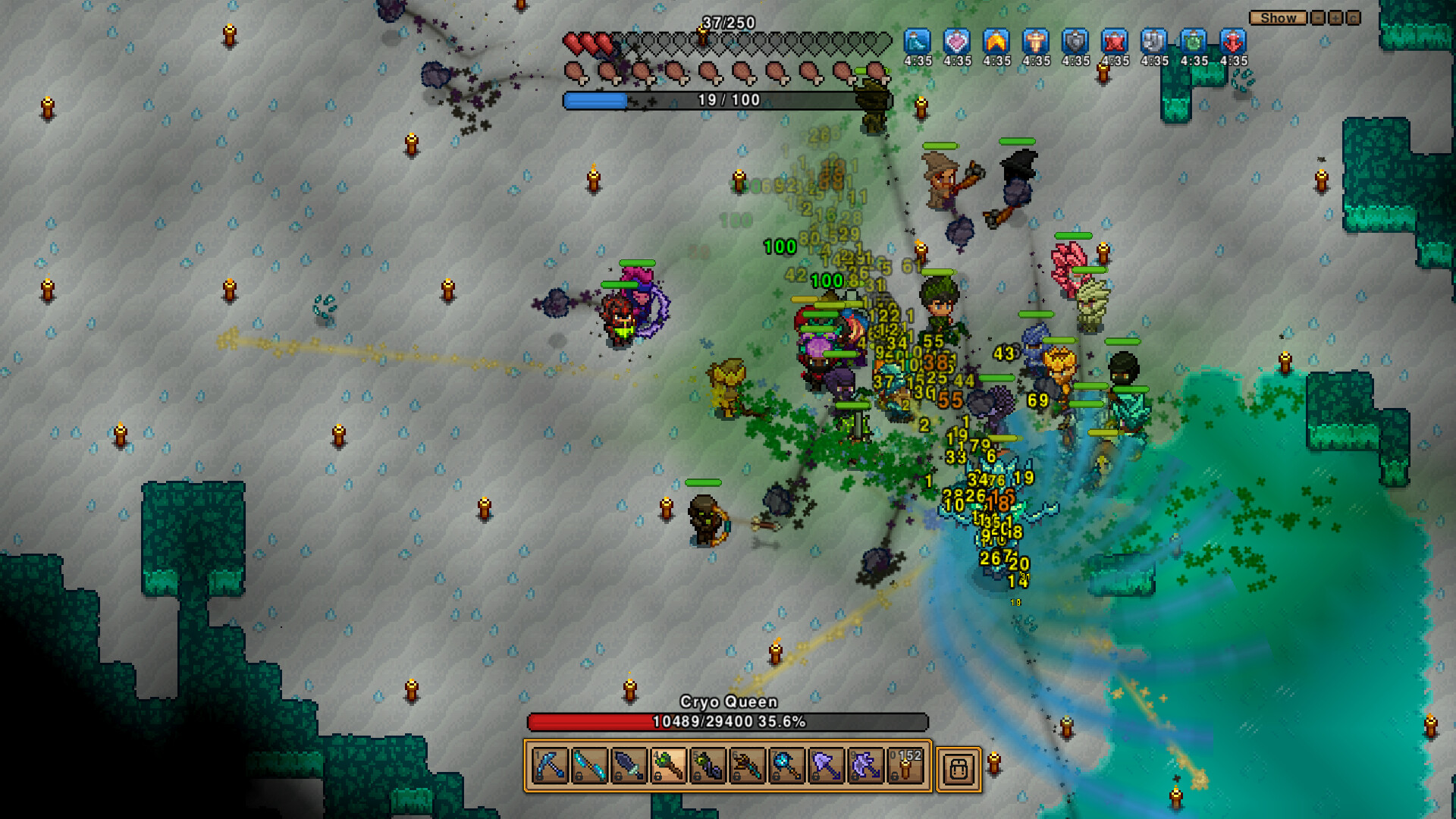 Necesse Cryo Queen bossstrid med bosättararmé