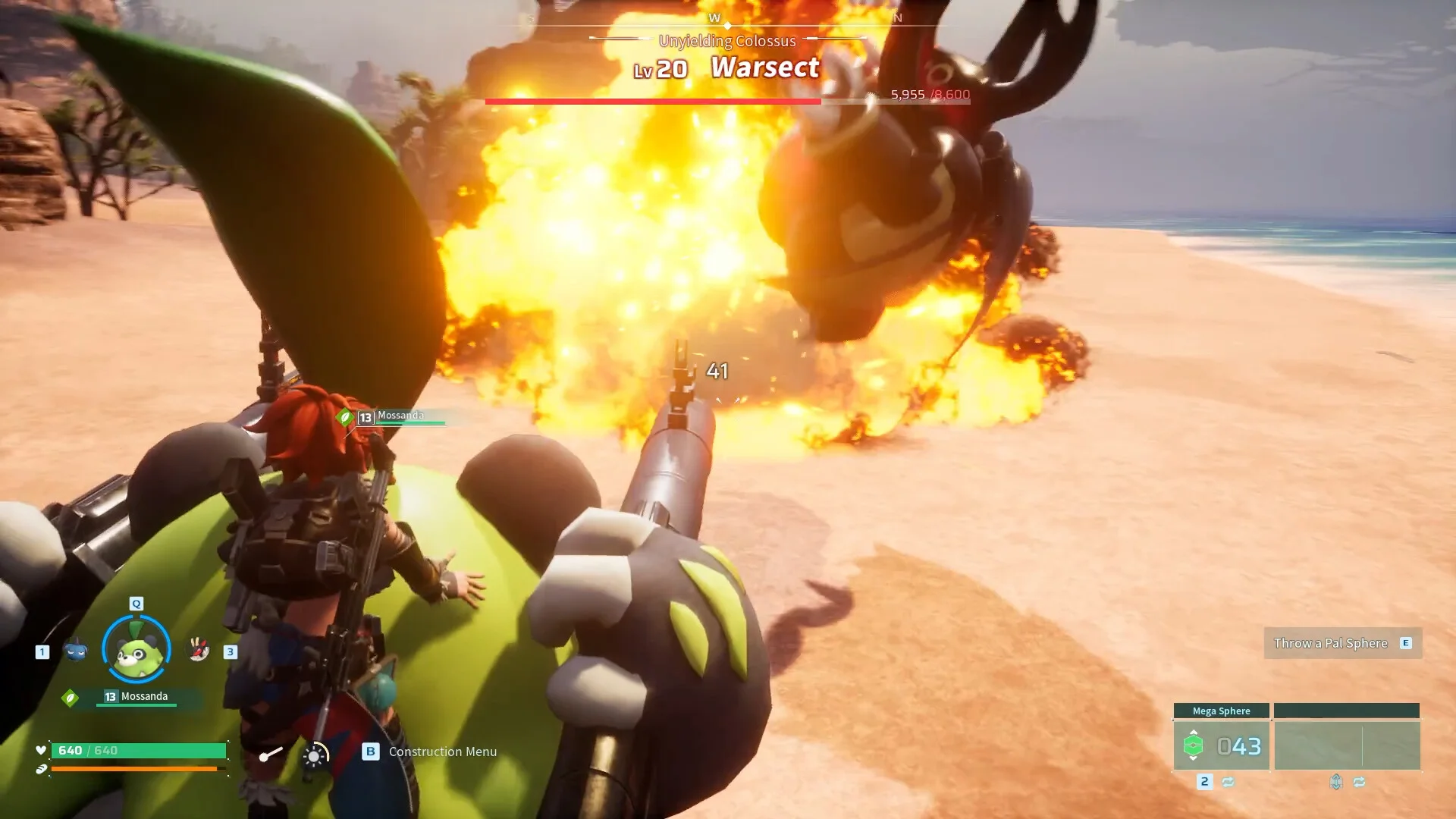 A Palworld base under attack with fire and explosions