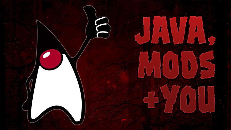 Project Zomboid "Java, Mods + You" -banneri The Indie Stonen Java-modeja koskevasta tiedotteesta, lokakuu 2026