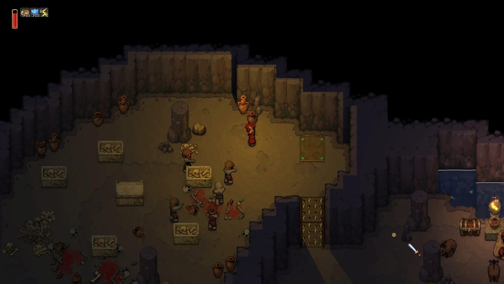 Et fakkelbelyst dungeon i Romestead