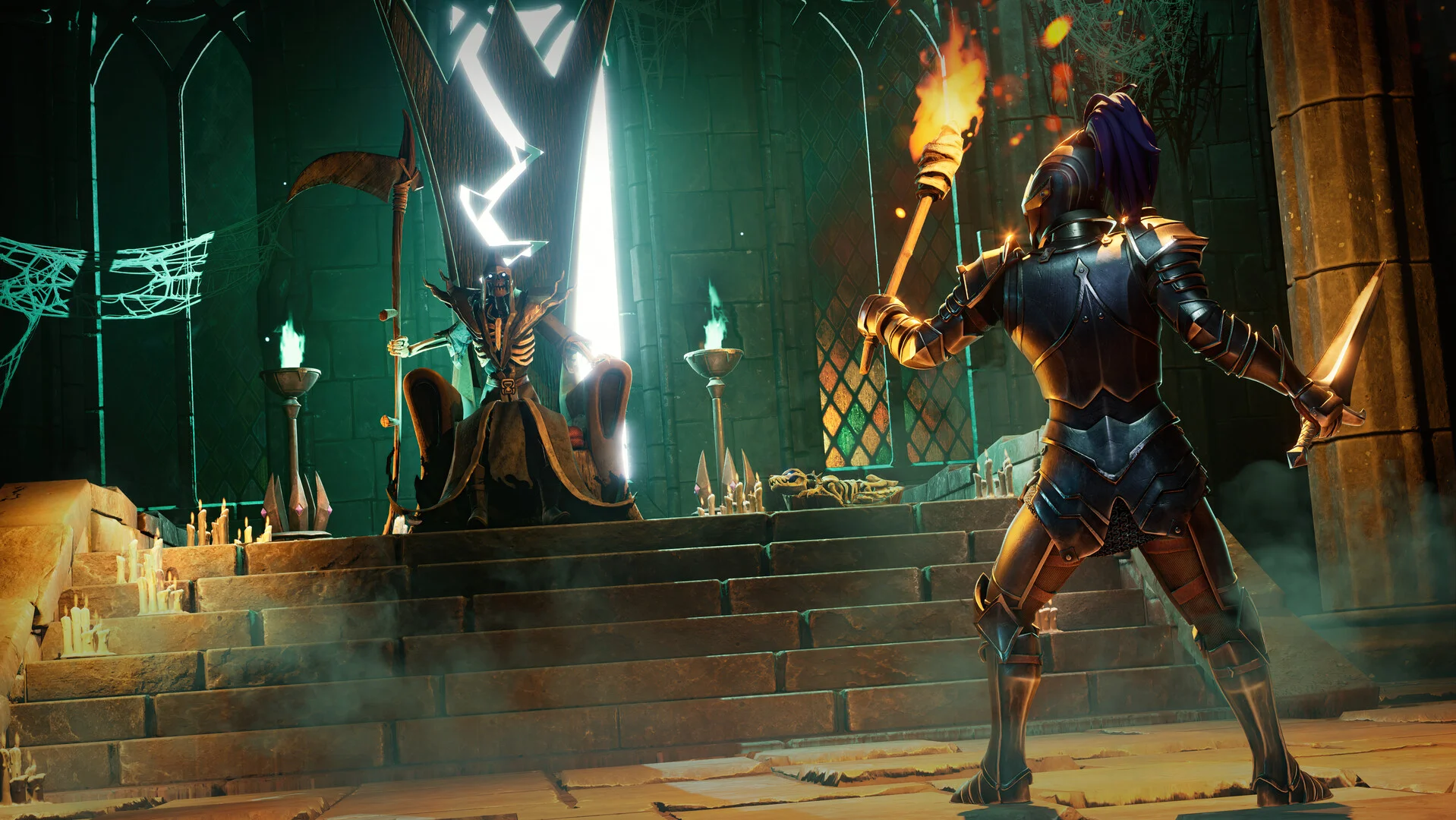 A player facing a skeletal boss in an Ashenfall crypt in RuneScape: Dragonwilds