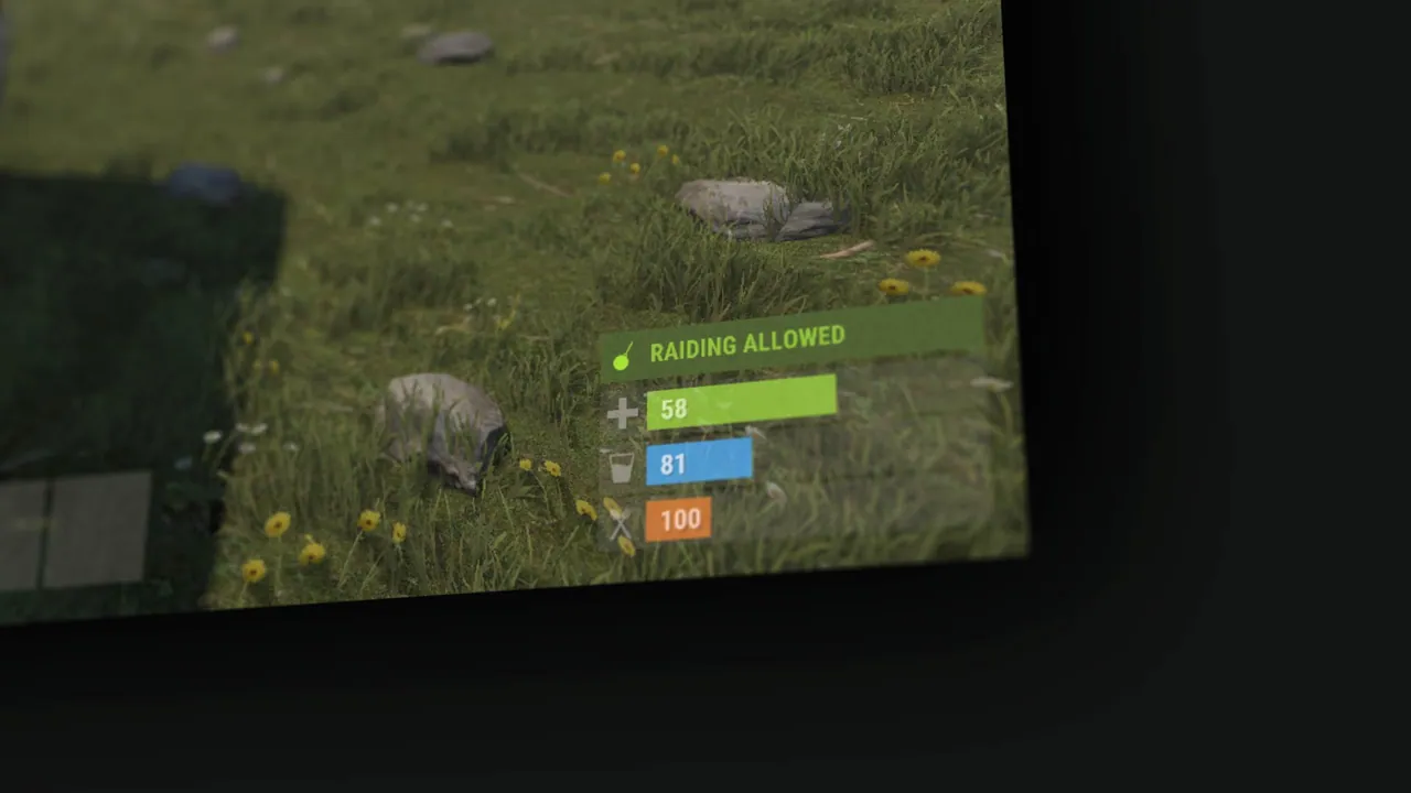 Rust Softcore RAIDING ALLOWED HUD indikator