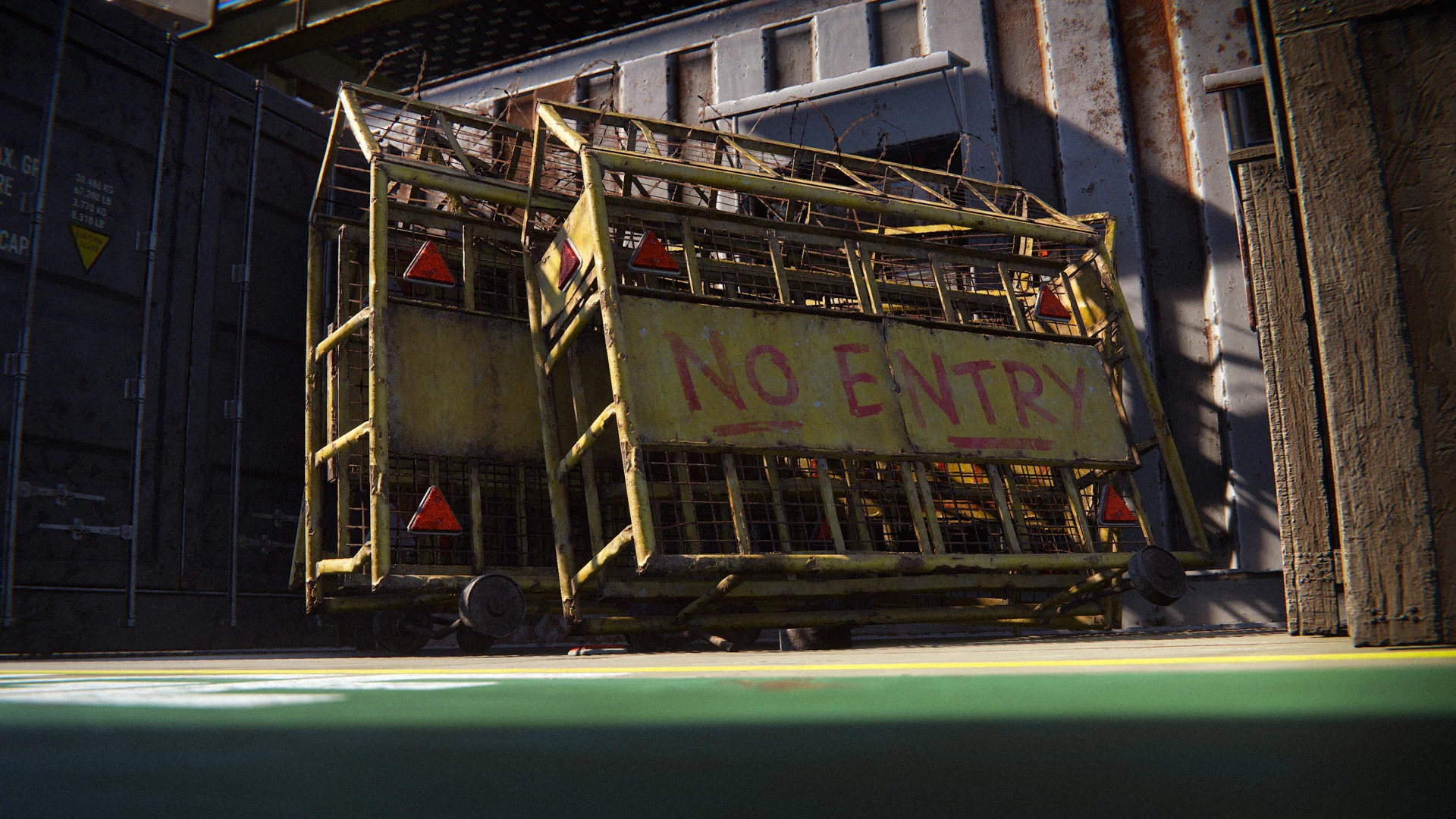 En monument blocker med skylten No Entry framför ett puzzle room i Rust