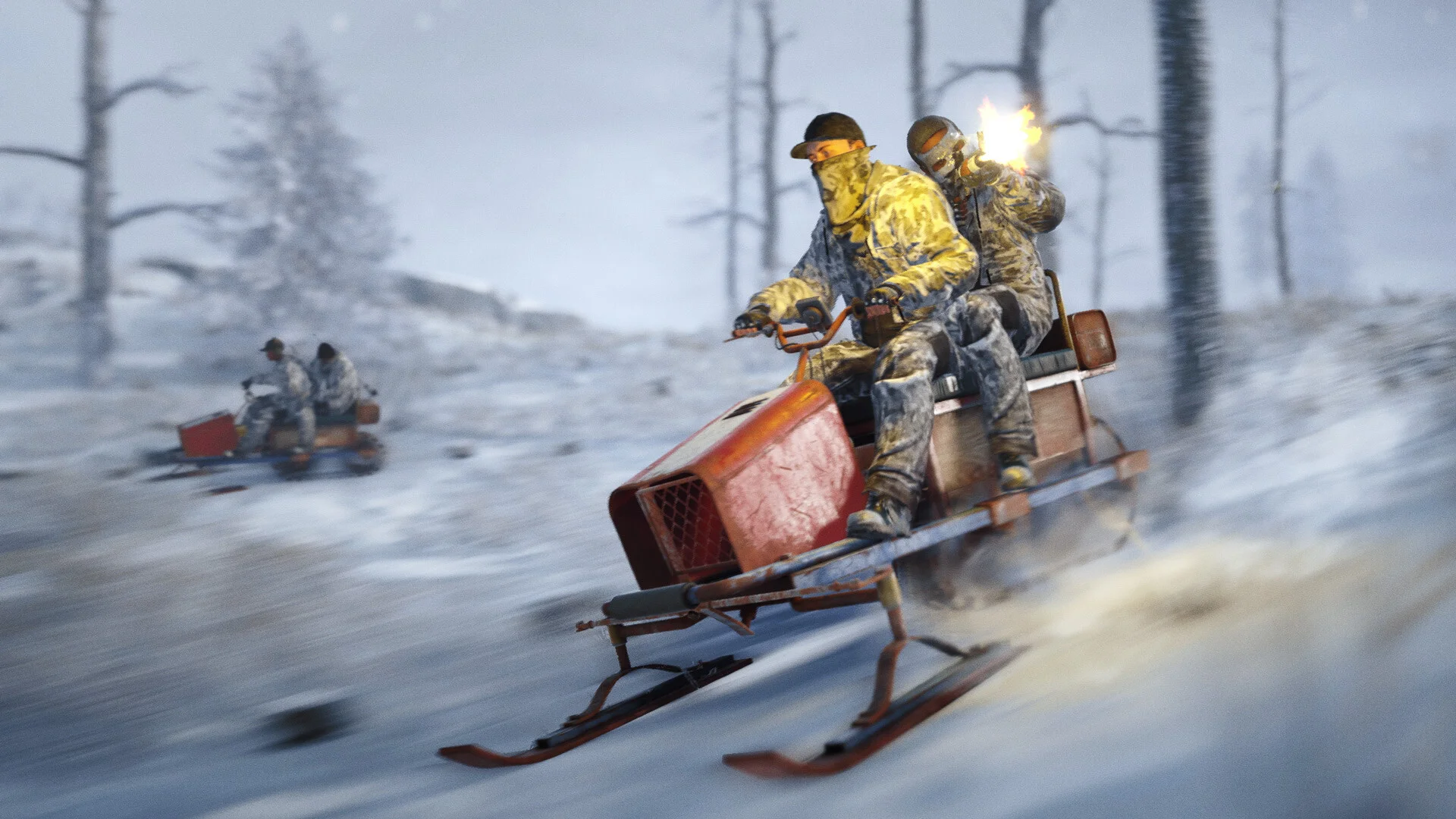 Riding a snowmobile through Rust's snow biome
