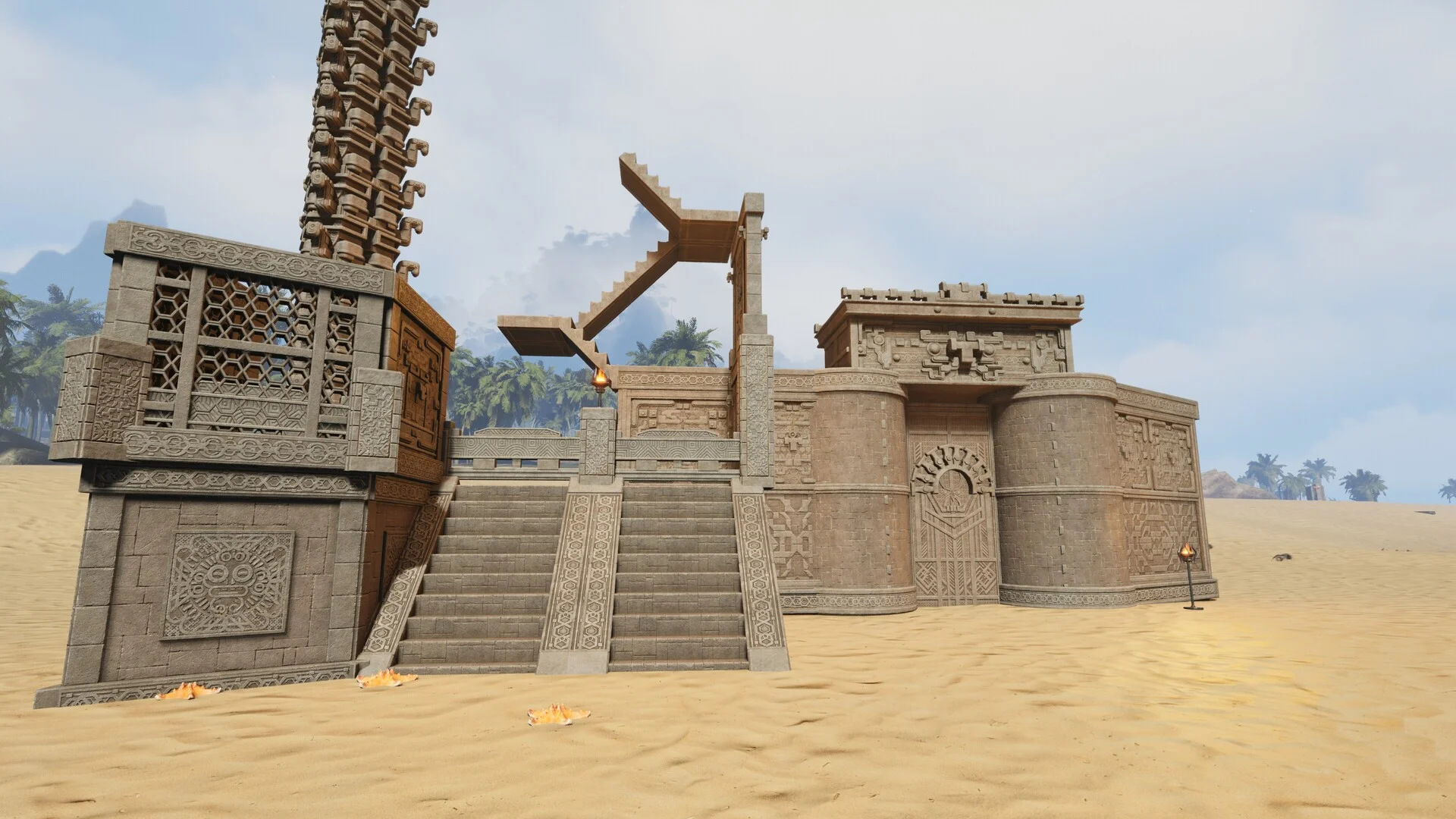 Carved Stone-byggesættet fra Soulmask Bone Bash DLC brugt til et tempel i aztekisk stil
