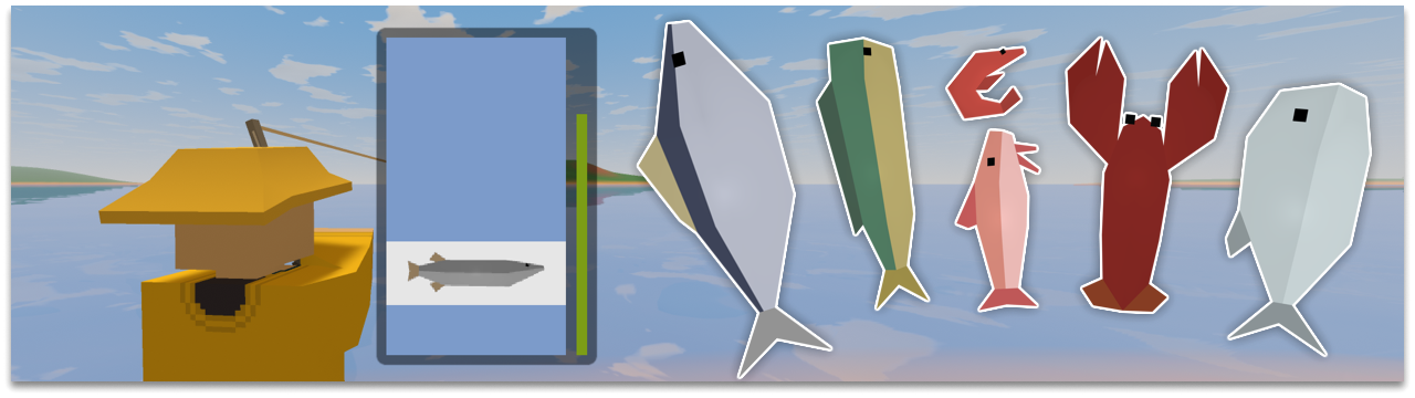 Unturned Wild Harvest fiskeri-minispil — spiller hiver fangst ind på et kystkort