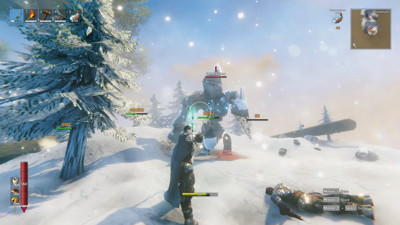 Valheim character fighting a Stone Golem in the Mountain biome while Iron Gate reworks save infrastructure
