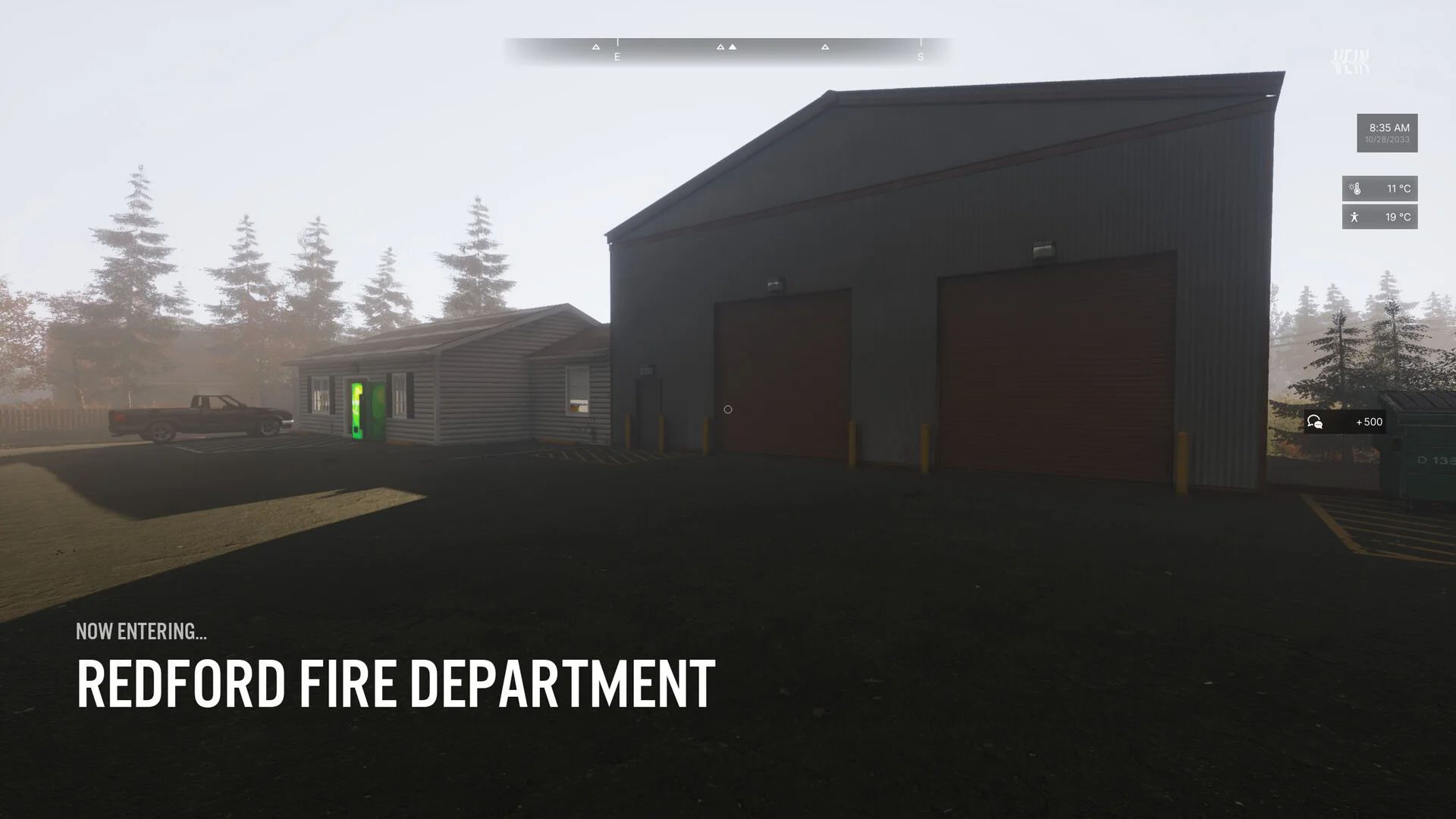 The Redford Fire Department in VEIN on a foggy morning