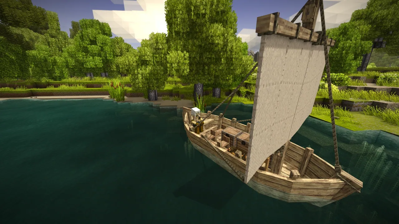 Vintage Story segelbåt på en multiplayer-värld