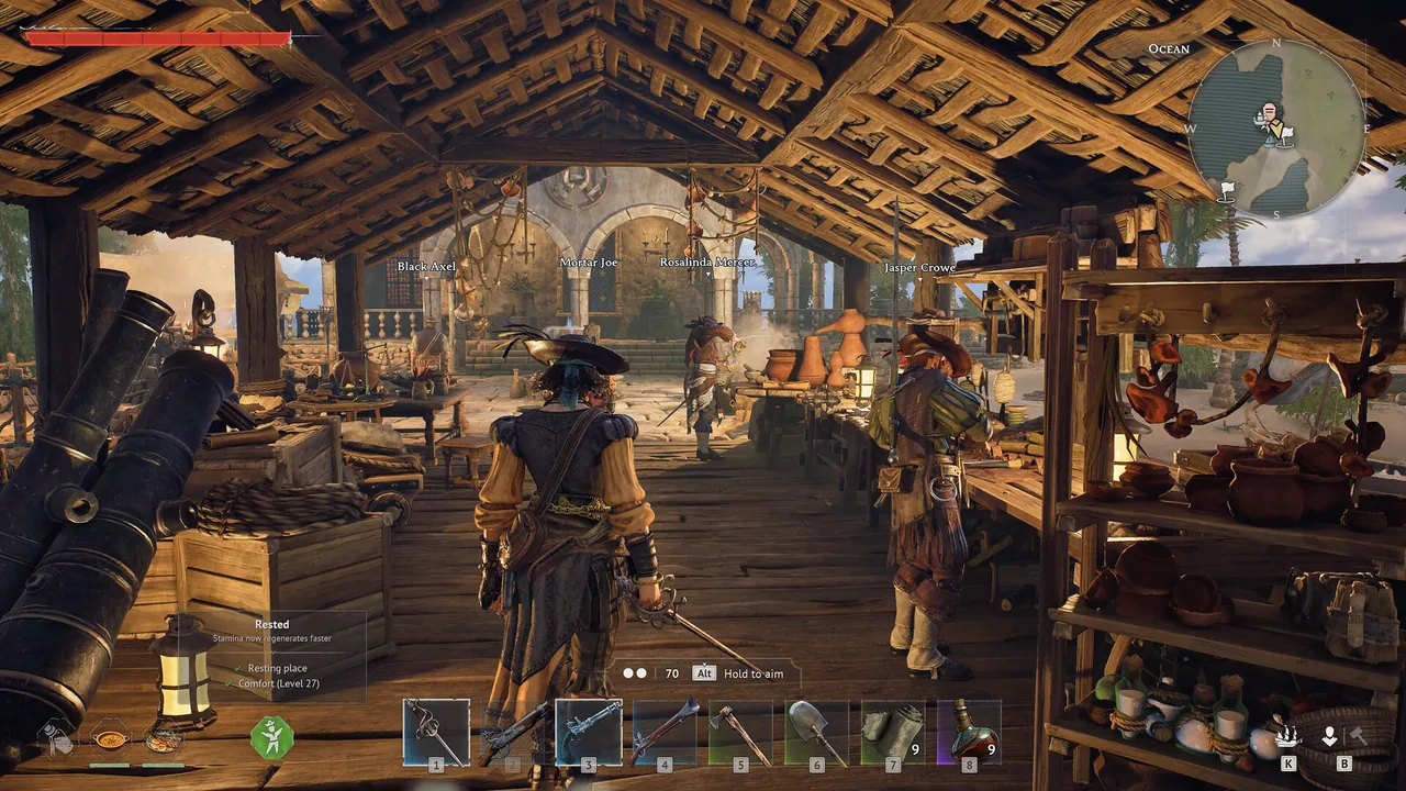 Two players inside a shared Windrose base