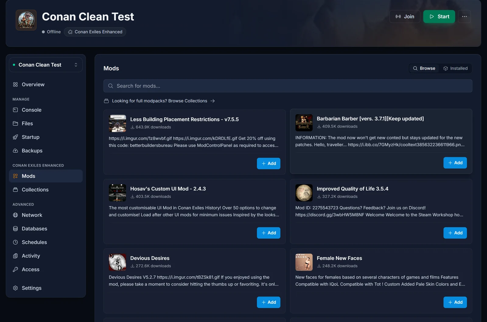 Browsing Steam Workshop mods for a Conan Exiles server