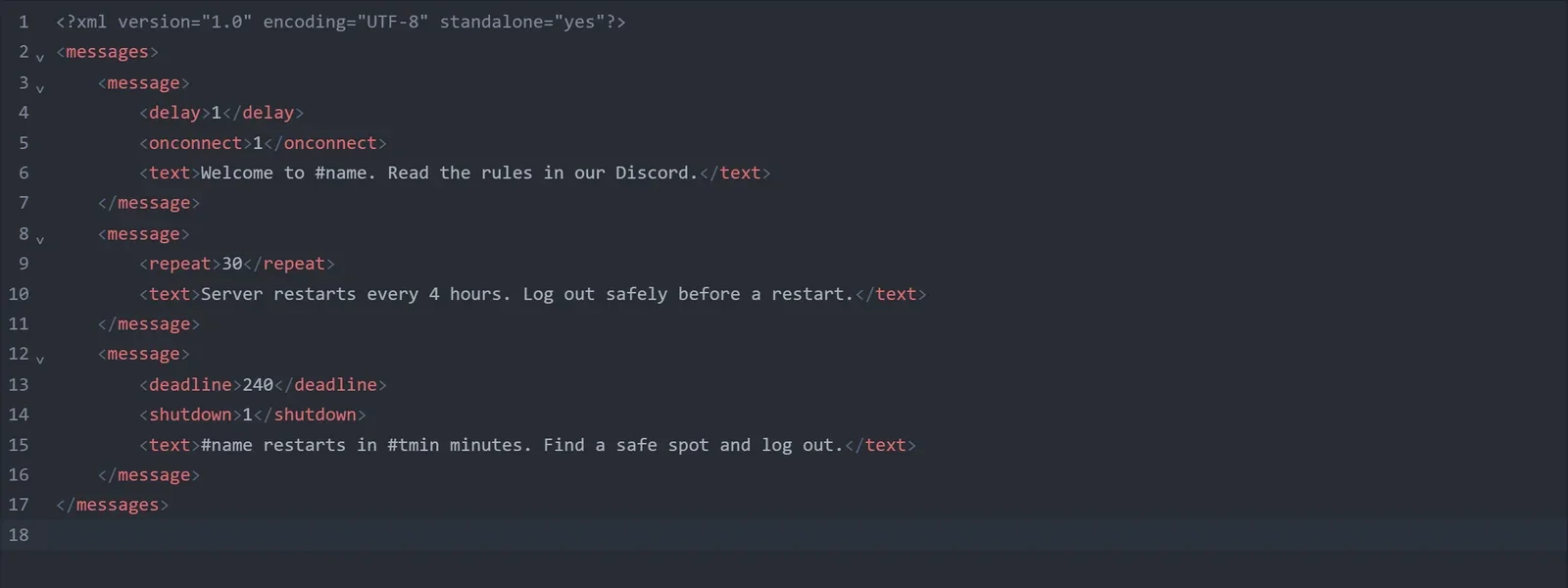Odliczanie w messages.xml w edytorze plików panelu DoomHosting