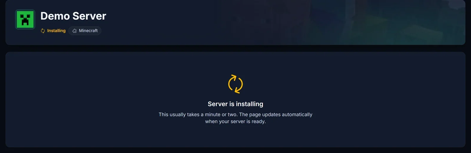 Le panneau affichant l'installation du serveur pendant l'ajout de GeyserMC