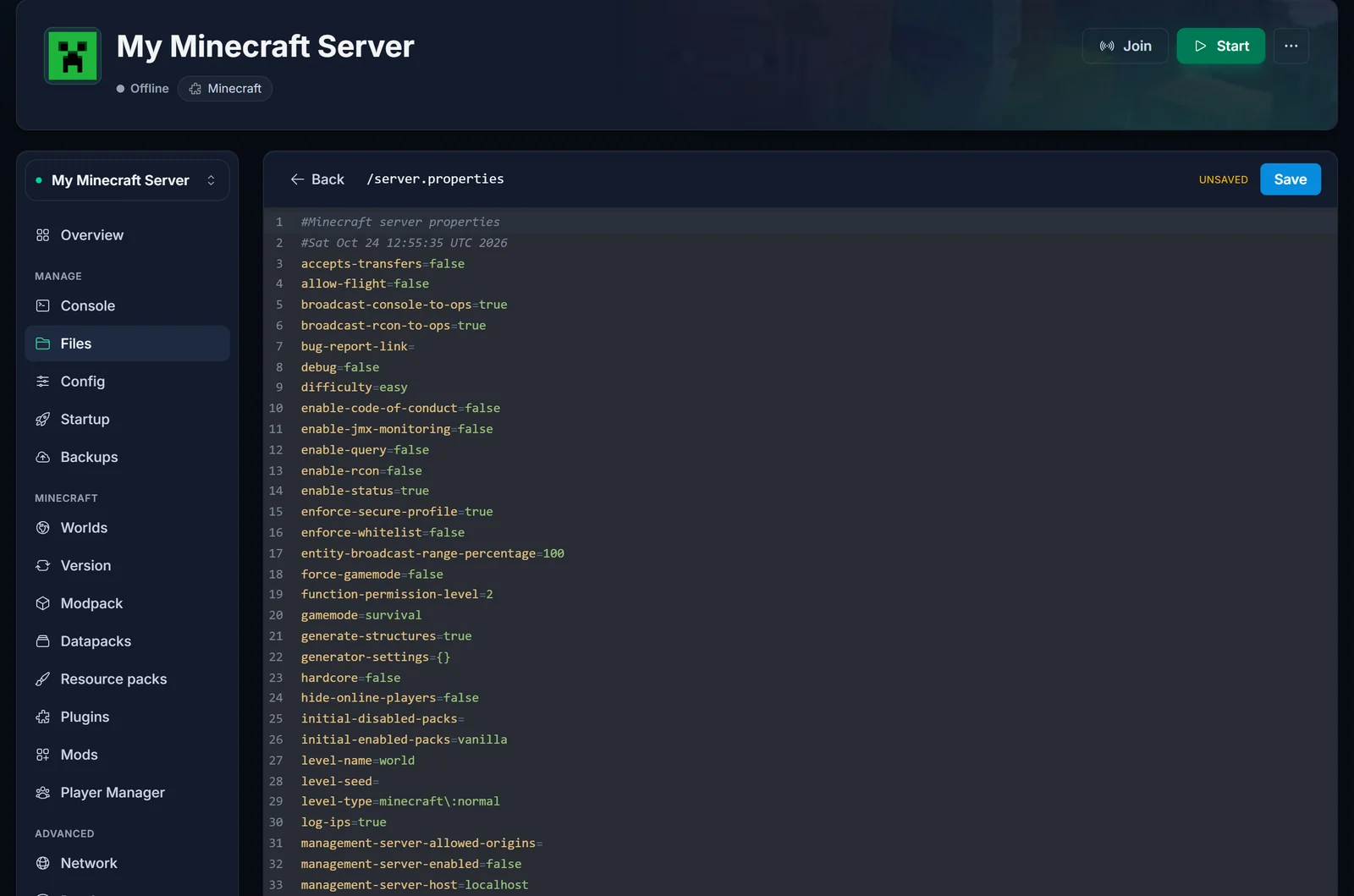 The server.properties file open in the DoomHosting panel editor, with enforce-secure-profile on line 15