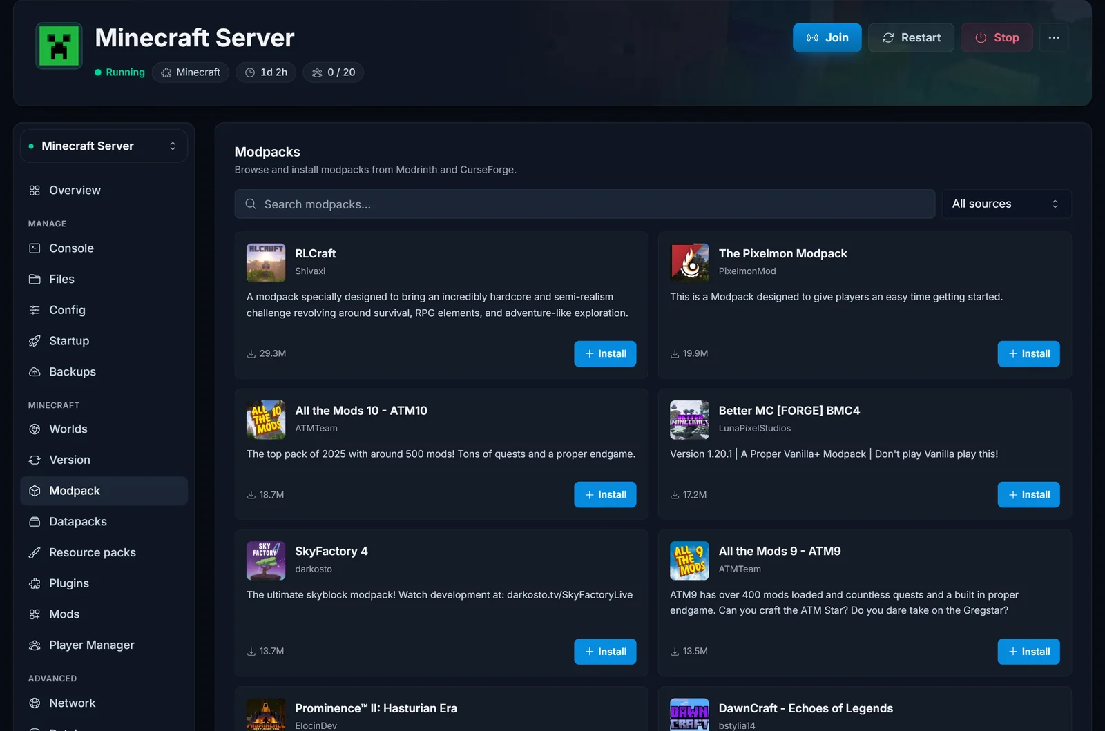 Der Minecraft Modpack-Tab: Packs aus Modrinth und CurseForge durchsuchen und installieren