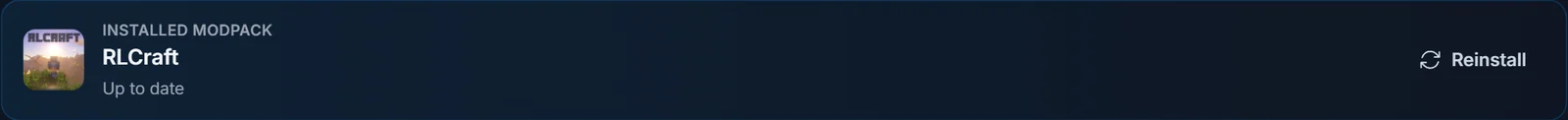 Das Banner des installierten Modpacks mit einem Update per Klick