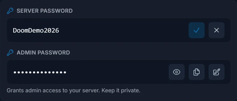 Das Server-Passwort direkt auf dem Overview-Tab setzen