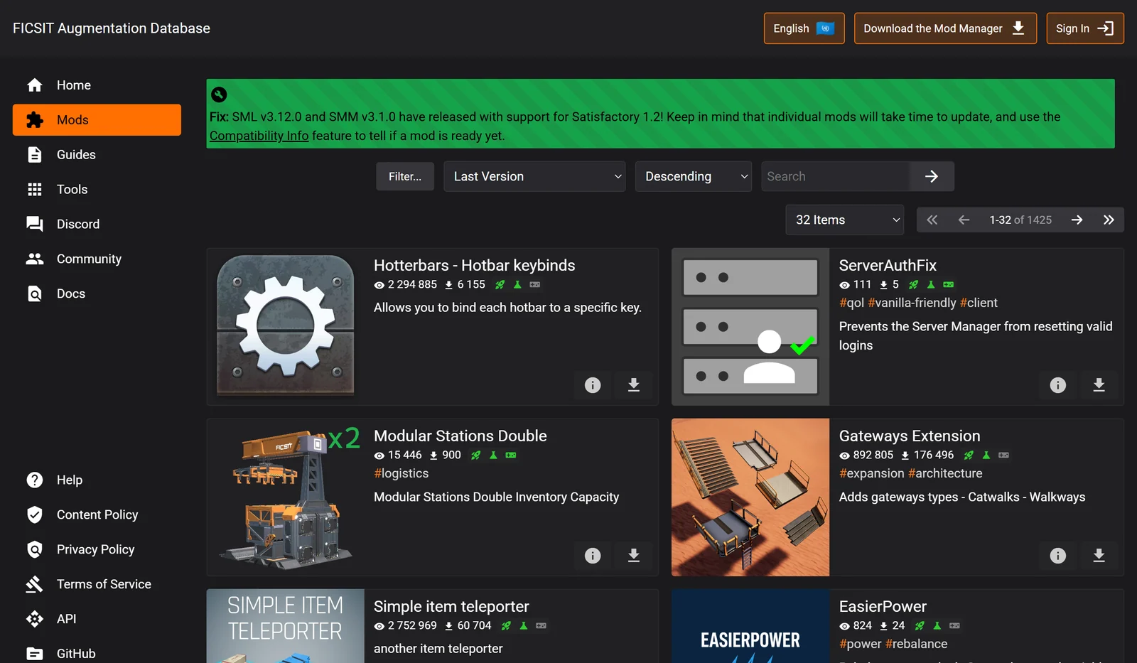 Przeglądanie modów na ficsit.app, czyli Satisfactory Mod Repository
