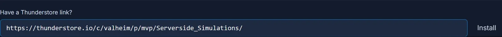 Have a Thunderstore link feltet i Mods fanen i DoomHosting panelet med Serverside Simulations URL'en indsat